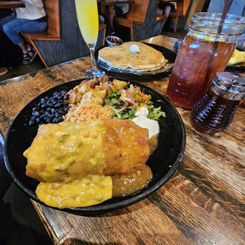 The Buff Restaurant - Burrito, Blueberry Pancakes, potatoes, omelet and mimosas! - Breakfast & Brunch Near Me - Boulder, Colorado