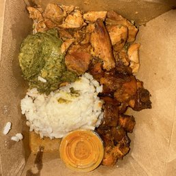 Paprika Chicken, sweet potatoes, coconut rice, guacamole, and miso curry sauce Paprika Chicken, sweet potatoes, coconut rice, guacamole, and miso curry sauce