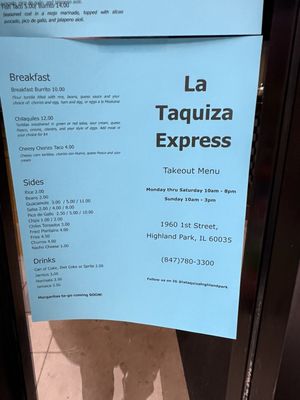 Menu photo 2 La Taquiza Highland Park, IL