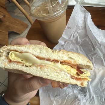 Latte Lounge - bacon egg and cheese. and iced Mindsweeper - Coffee & Tea Near Me - Oneonta, New York