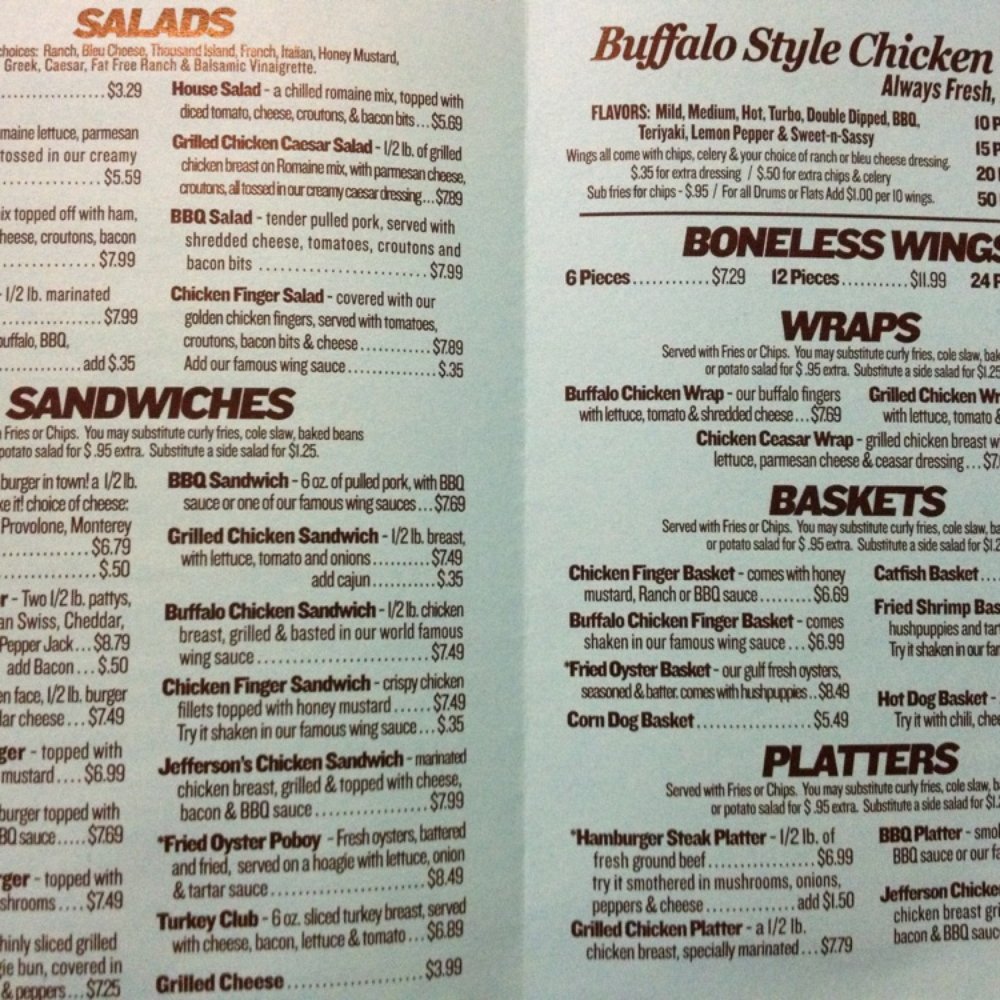 Jefferson's - Menu 2 - Burgers Near Me - Opelika, Alabama