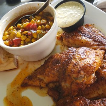 Trapps - Smothered catfish platter with roasted corn. - Cajun/Creole Near Me - West Monroe, Louisiana Trapps - Smothered catfish platter with roasted corn. - Cajun/Creole Near Me - West Monroe, Louisiana