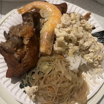 DelCiano Pinoy Cuisine - My plate at home with Hawaiian style macaroni salad, Pancit with Shrimp, Crispy Pata and rice ! It was so Ono - Filipino Near Me - Arlington, Texas DelCiano Pinoy Cuisine - My plate at home with Hawaiian style macaroni salad, Pancit with Shrimp, Crispy Pata and rice ! It was so Ono - Filipino Near Me - Arlington, Texas