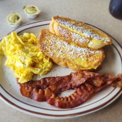 Lulu's Diner - French toast with bacon & scrambled eggs.