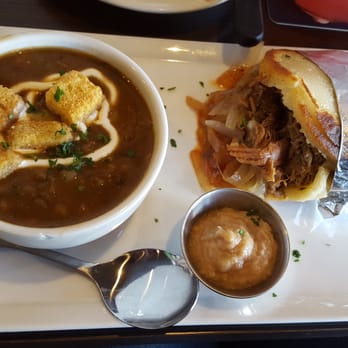 OBRA HandBakery - Ropa Vieja and pineapple chutney with a cup of lentil soup - Latin American Near Me - Long Beach, California
