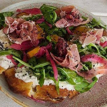 Lago By Druthers - Burrata Flatbread w/ Prosciutto. Flavorful, a bit salty, difficult to eat. - New American Near Me - Saratoga Springs, New York Lago By Druthers - Burrata Flatbread w/ Prosciutto. Flavorful, a bit salty, difficult to eat. - New American Near Me - Saratoga Springs, New York