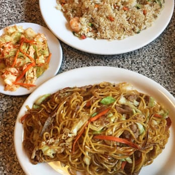 Rice Time - Pork yakisoba (#17) and shrimp fried rice (#18) and a complementary side of cabbage kimchi - Asian Fusion Near Me - Wilsonville, Oregon Rice Time - Pork yakisoba (#17) and shrimp fried rice (#18) and a complementary side of cabbage kimchi - Asian Fusion Near Me - Wilsonville, Oregon