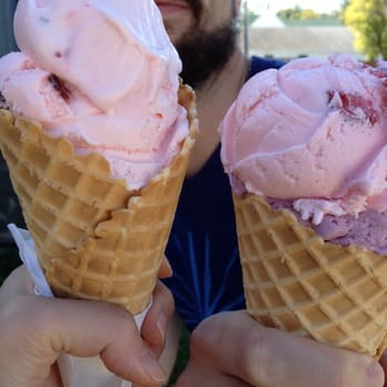 Justine's Ice Cream Parlour - Waffle ice cream strawberry and black raspberry on right. Bing cherry on left ... Boyfriend in the back. - Ice Cream & Frozen Yogurt Near Me - Saint Michaels, Maryland Justine's Ice Cream Parlour - Waffle ice cream strawberry and black raspberry on right. Bing cherry on left ... Boyfriend in the back. - Ice Cream & Frozen Yogurt Near Me - Saint Michaels, Maryland