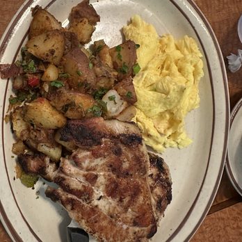 Evergreen Inn & Pub - Pork chop And  scrambled eggs with country potatoes - Pubs Near Me - San Jose, California