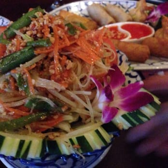 Soong Thai - Incredible papaya salad and appetizer for two (in background.) - Thai Near Me - Ocoee, Florida