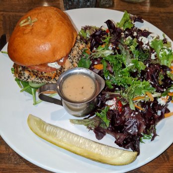 MOSAIC Restaurant - Quoina burger with greens - New American Near Me - Richmond, Virginia
