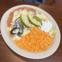 Chile Relleno de Mariscos Dinner (stuffed with seafood)
