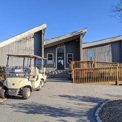 Outside the clubhouse. Front.