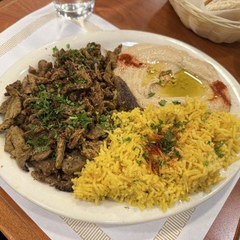 Old Jerusalem Restaurant - Beef shawerma with Hummus entree - Mediterranean Near Me - San Francisco, California