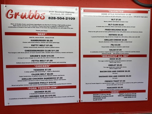 Menu photo 2 Grubbs Linville, NC