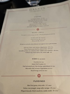 Menu photo 1 Galvin Bar & Grill London, XGL