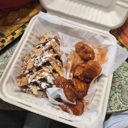 Hot Honey Bonless Wings with Cinnamin Toast Crumch Waffles