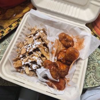 ATL Wing Spot - Hot Honey Bonless Wings with Cinnamin Toast Crumch Waffles - Chicken Wings Near Me - Redlands, California