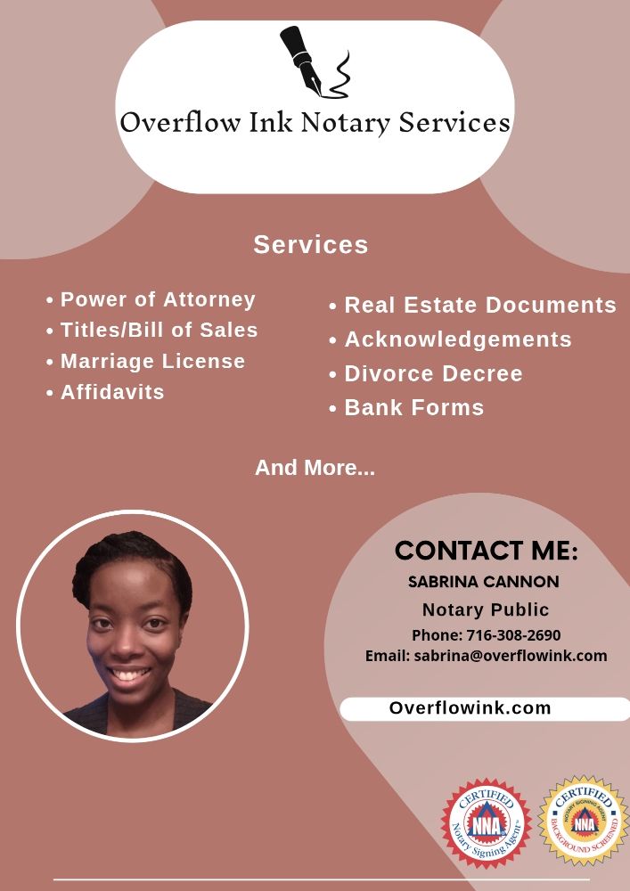 OVERFLOW INK NOTARY SERVICES Updated April 2024 Buffalo, New York Notaries Phone Number