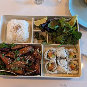 SUSHI To The MOON - Bento box with Chicken teriyaki and spicy salmon roll ($19) - Japanese Near Me - Leander, Texas SUSHI To The MOON - Bento box with Chicken teriyaki and spicy salmon roll ($19) - Japanese Near Me - Leander, Texas