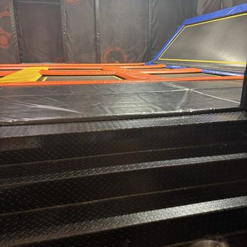 Hide N Seek Adventure Park - Stairs going up to the main trampoline section.. and a partial view of my daughter - Kids Activities Near Me - Bakersfield, California