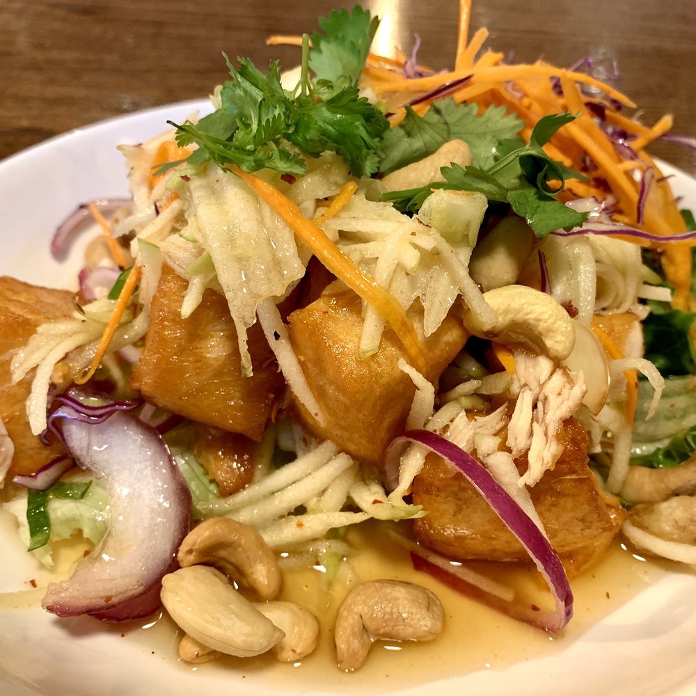 90 Degrees Bangkok Cafe and Bar - Crispy Salmon with Apple Salad was another must have here. So delicious! - Thai Near Me - Bothell, Washington
