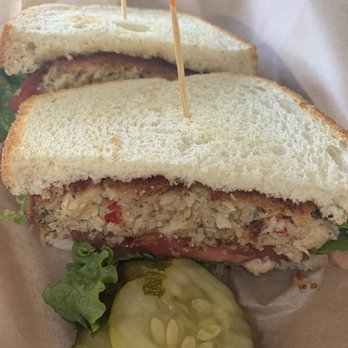 Padaro Beach Grill - VEGAN 'crab cake' sandwich - American Near Me - Carpinteria, California Padaro Beach Grill - VEGAN 'crab cake' sandwich - American Near Me - Carpinteria, California