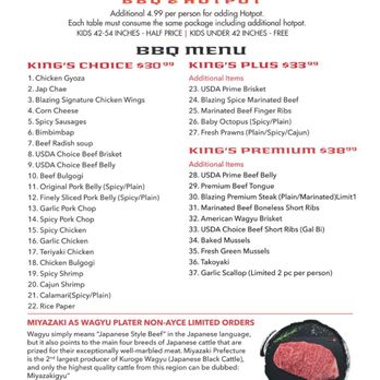 Blazing King - menu 1 - Barbeque Near Me - Palm Desert, California