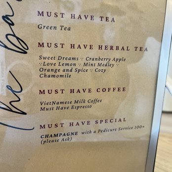Must Have Nails - The drink menu to pick while you are waiting in be seen. - Nail Salons Near Me - Sunnyvale, California Must Have Nails - The drink menu to pick while you are waiting in be seen. - Nail Salons Near Me - Sunnyvale, California