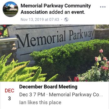 Memorial Parkway Community Association - Neighborhood entrance sign - Homeowner Association Near Me - Katy, Texas