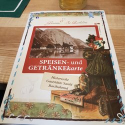 Gaststätte St. Bartholomä - Hübsch aufgemachte Speisen- und Getränkekarte