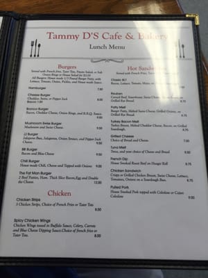 Menu photo 6 Tammy D's Cafe & Bakery Mulino, OR