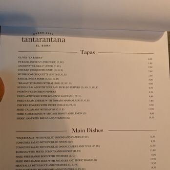 Tantarantana - Menu - Spanish Near Me - Barcelona, B Tantarantana - Menu - Spanish Near Me - Barcelona, B