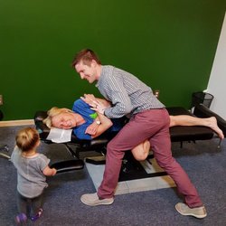 Spine Chiropractic - It's always fun to have patients bring their young ones to watch & witness mom get adjusted.