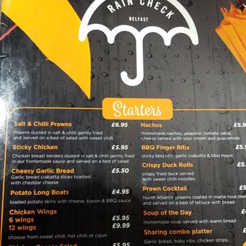 Rain Check - Menu - Cafes Near Me - Belfast, BFS