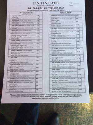 Menu photo 1 Tin Tin Cafe Charlotte, NC
