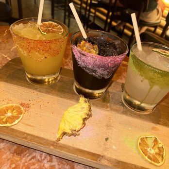 Leoncito - Featured Margarita flight for the month: yuzu sexy margarita, ube bae margarita, szechuan and only margarita - Mexican Near Me - Las Vegas, Nevada Leoncito - Featured Margarita flight for the month: yuzu sexy margarita, ube bae margarita, szechuan and only margarita - Mexican Near Me - Las Vegas, Nevada