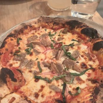 Source Restaurant - neopolitan pizza with garlic, red onion & sausage - Pizza Near Me - Cambridge, Massachusetts