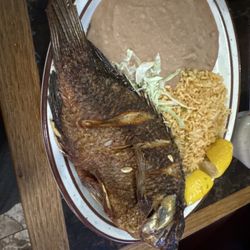 Don Pepe's - Mojarra Frita with rice and beans