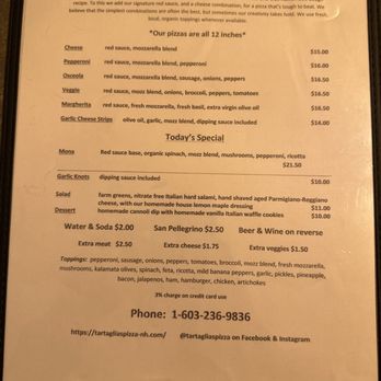 Tartaglia's Pizza - Menu - Pizza Near Me - Campton, New Hampshire