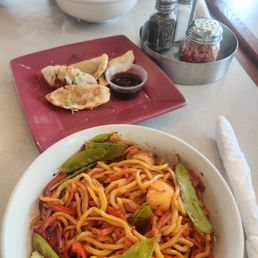 Edamame Potstickers, Japanese Udon and Shanghai noodles Edamame Potstickers, Japanese Udon and Shanghai noodles