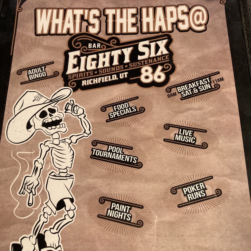 Bar86 - Menu cover - Bars Near Me - Richfield, Utah