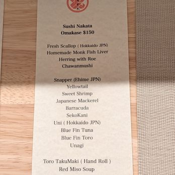 Sushi Nakata - Their current new menu - Sushi Bars Near Me - Montrose, California