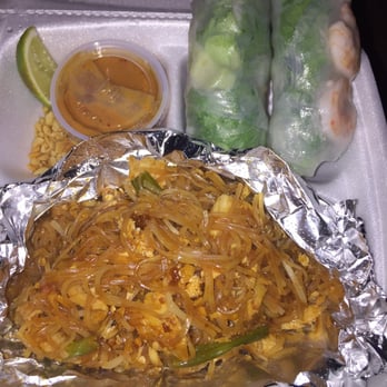 Coat & Thai - Chicken pad Thai and spring rolls - Thai Near Me - Austin, Texas Coat & Thai - Chicken pad Thai and spring rolls - Thai Near Me - Austin, Texas