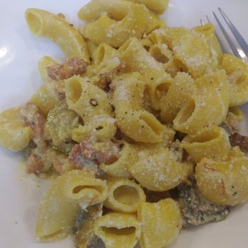 Pasta Casalinga - From the farm: fresh pipe pasta, pancetta, morel mushroom, walnut, saffron, cream and ricotta cheese ($12) - Italian Near Me - Seattle, Washington