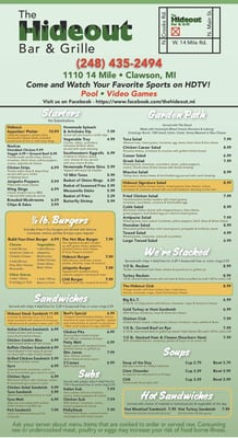 Menu photo 8 The Hideout Clawson, MI