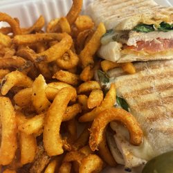 Mandali Jaju - Grilled Spicy Chicken Panini and Curly Fries