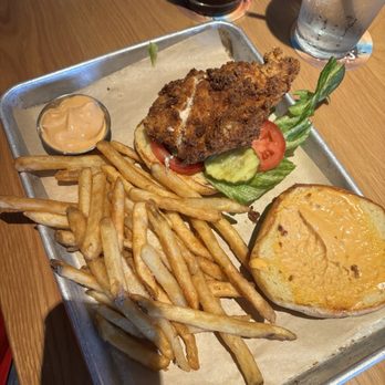 BJ's Restaurant & Brewhouse - Crispy chicken sandwich with fries - Brewpubs Near Me - Rochester, New York BJ's Restaurant & Brewhouse - Crispy chicken sandwich with fries - Brewpubs Near Me - Rochester, New York