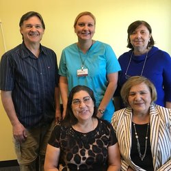 Santa Maria Hospice - (Back row) Chaplain Jamey, RN Kristin, COO Ana (front row) Dr. Gonzales, CEO Vicky