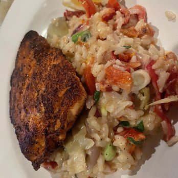 Mama Mia's - Delicious Grilled Salmon Risotto (next time I'll ask for extra lemon ) - Italian Near Me - Gilroy, California